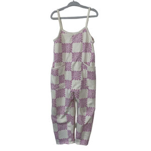 Girls Grayson Threads Pink and White Checkered Floral Jumpsuit Romper XS (4/5)